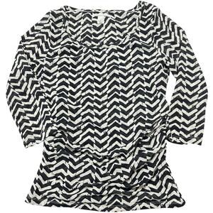 Y2K 2000s Kenneth Cole Women Blouse Size S Off White Black Scoop Neck Stretchy